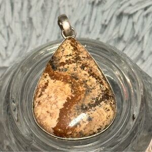 Elegant Sterling Silver 925 & Picture Jasper Teardrop Pendant